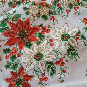 Vintage 60's Hankie Handkerchief Christmas Poinsettia Mistletoe Handmade
